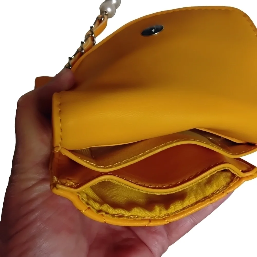 Badgley Mischka Limited Edition Yellow Vegan Quilted Studded Pearls Phon…